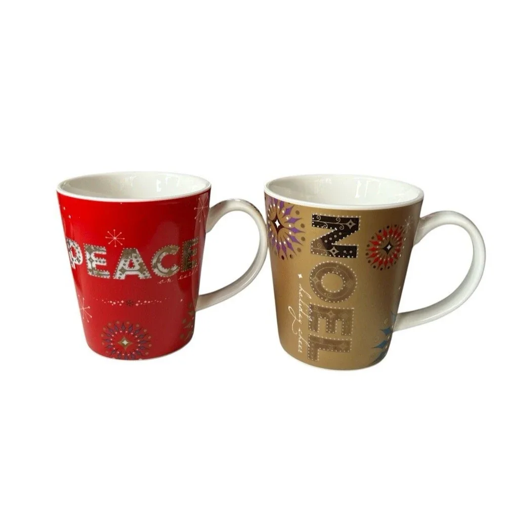 2 Holiday Starbucks Coffee Mugs 2006 Noel and Peace 14 oz